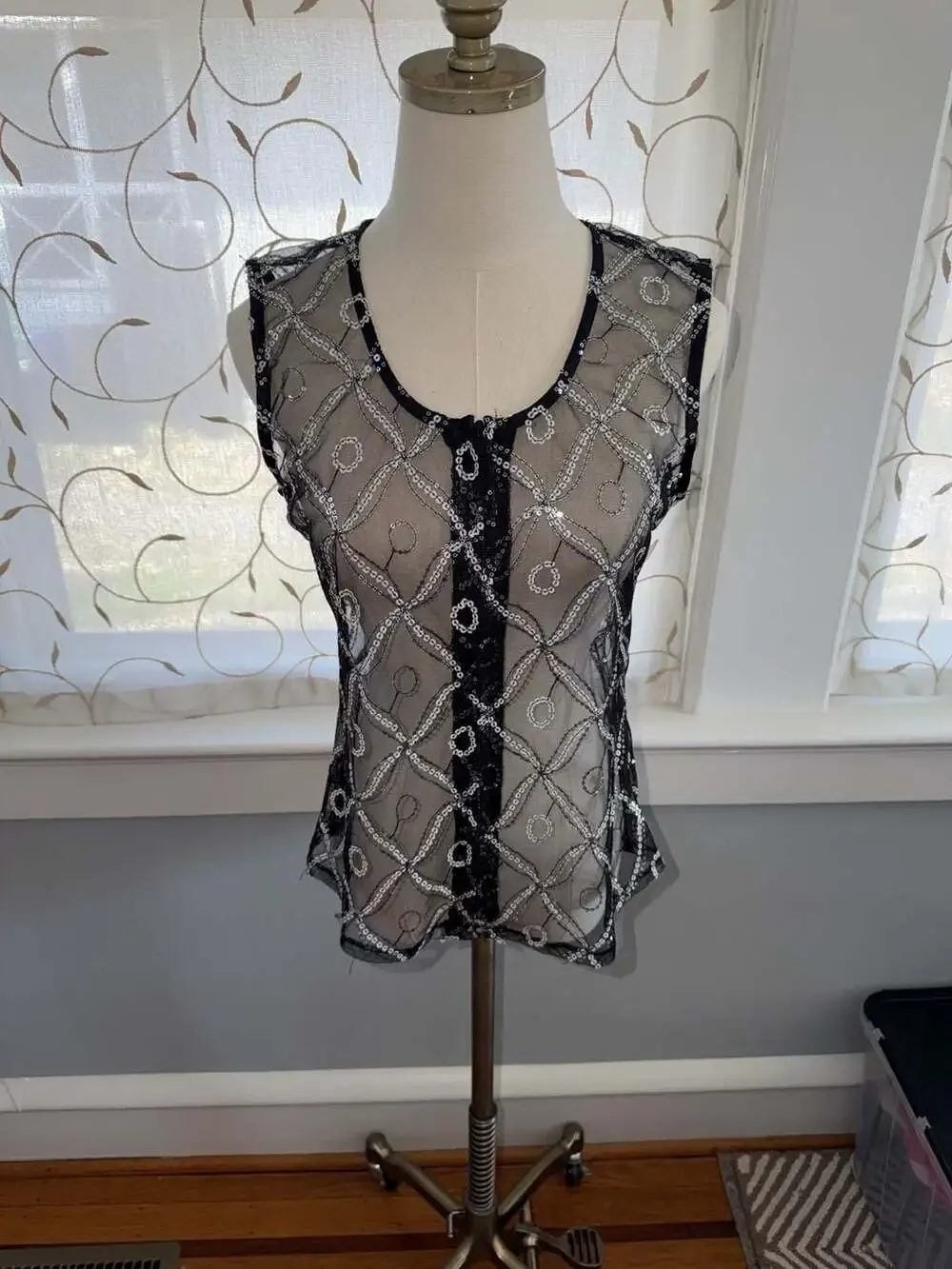 Royal Highness Equestrian Black Embroidered Mesh Sequin Vest - Picture 1 of 6
